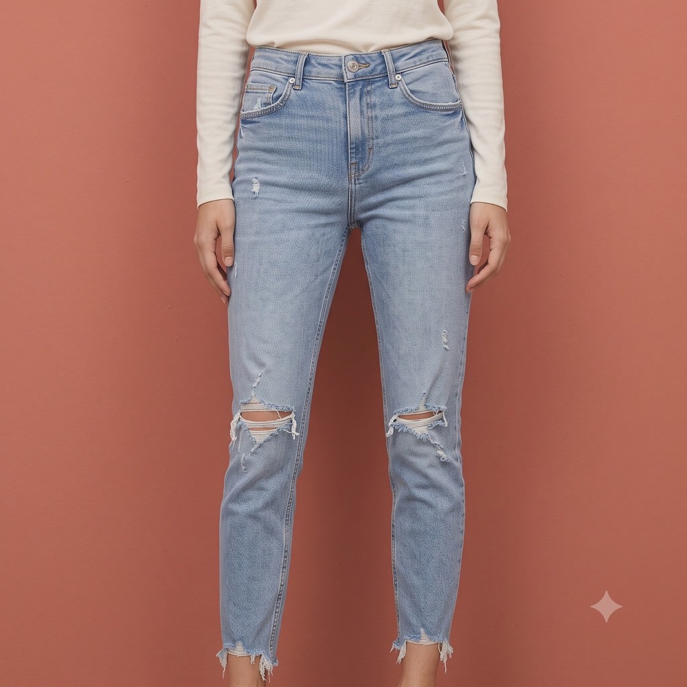 Zara Distressed Skinny Jeans‎ Women 6 Light Wash Raw Frayed Hem Denim EUC